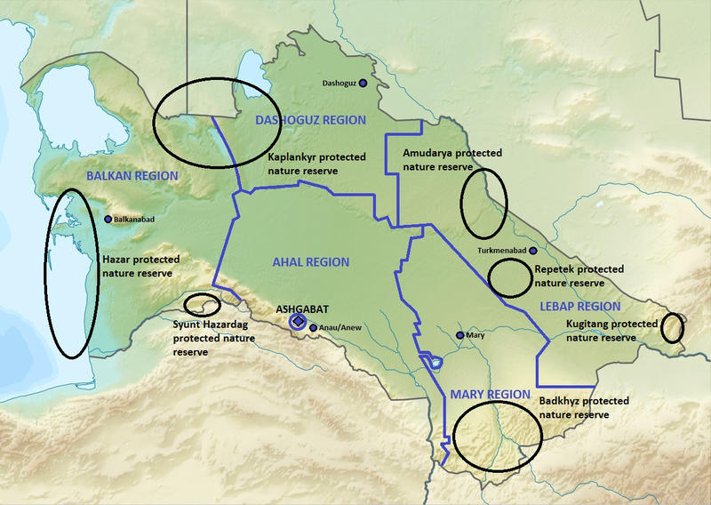 Owadan Tourism turkmenistan-map-nature-reserves